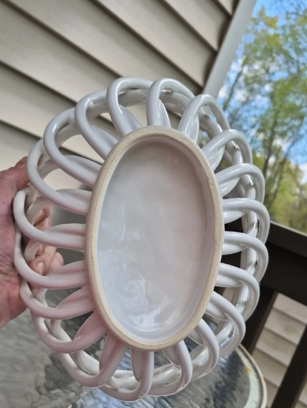 Vintage White Ceramic Open Weave Decorative Bowl